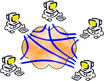 A drawing of five computers around a brain, connected to it by lines